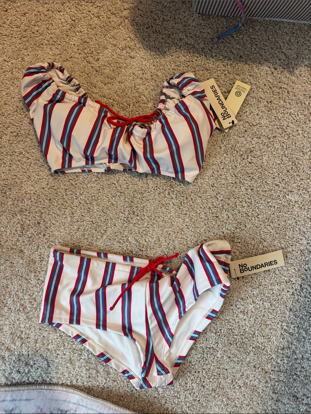 No Boundaries White Bikini Set with Red & Blue Stripes